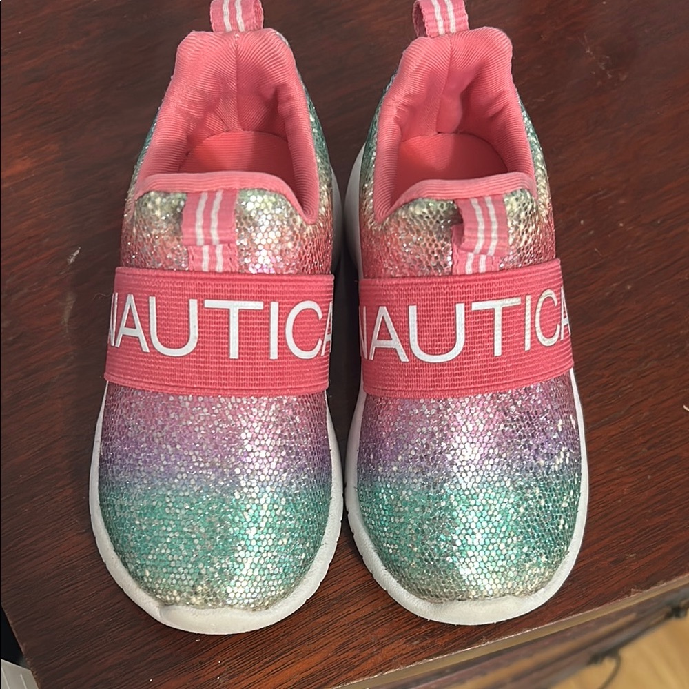 Nautica Pink and Purple Glitter Sneakers with Elastic Strap